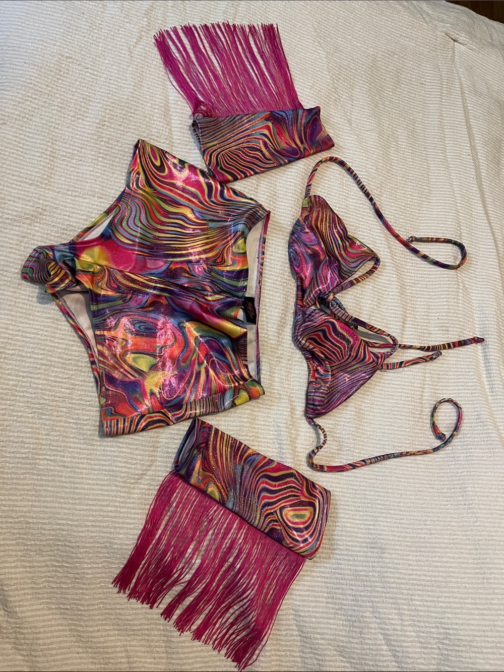 High-Waist Multicolor Swirl Women's Shorts with Pink Accents